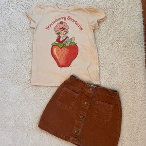 Strawberry Shortcake Graphic Tee and Old Navy Corduroy Skirt Sz 5